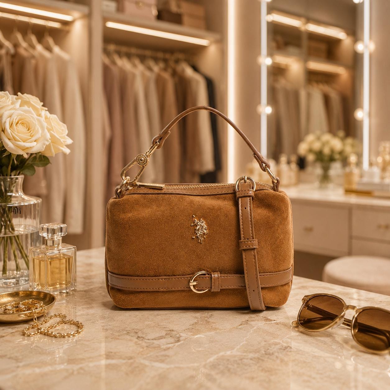 U.S. Polo Assn Brown Mini Hobo Bag, Warwickshire Suede Look Shoulder Bag, Women’s Crossbody Handbag, Gift for Her