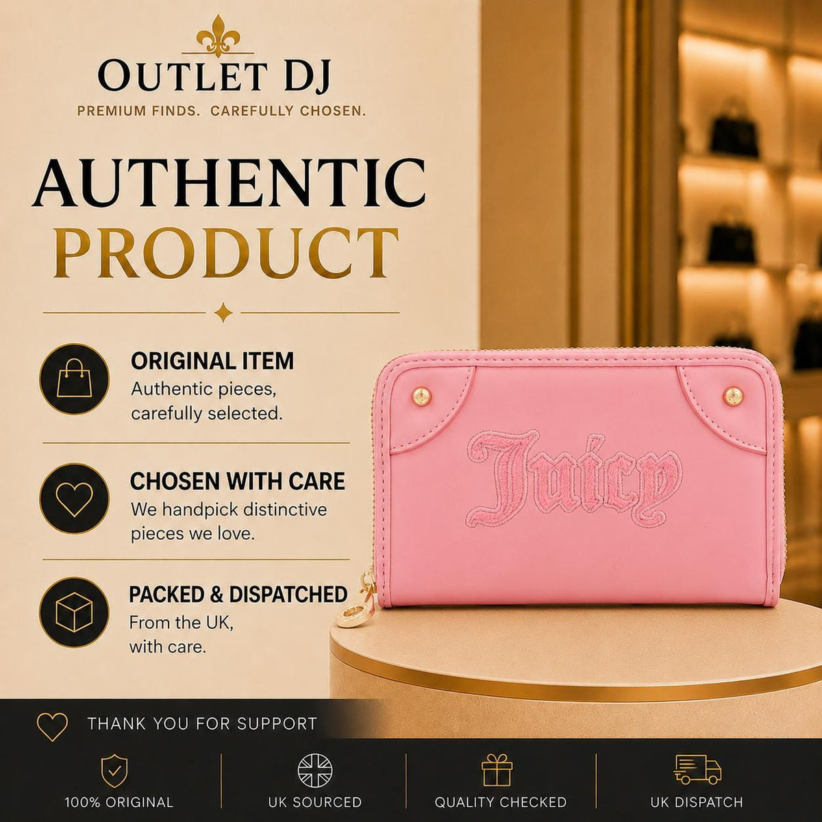 Juicy Couture Pink Zip Around Purse, Faux Leather Wallet, Wristlet, Card Holder, Gold Detail Womens Purse, Gift for Her