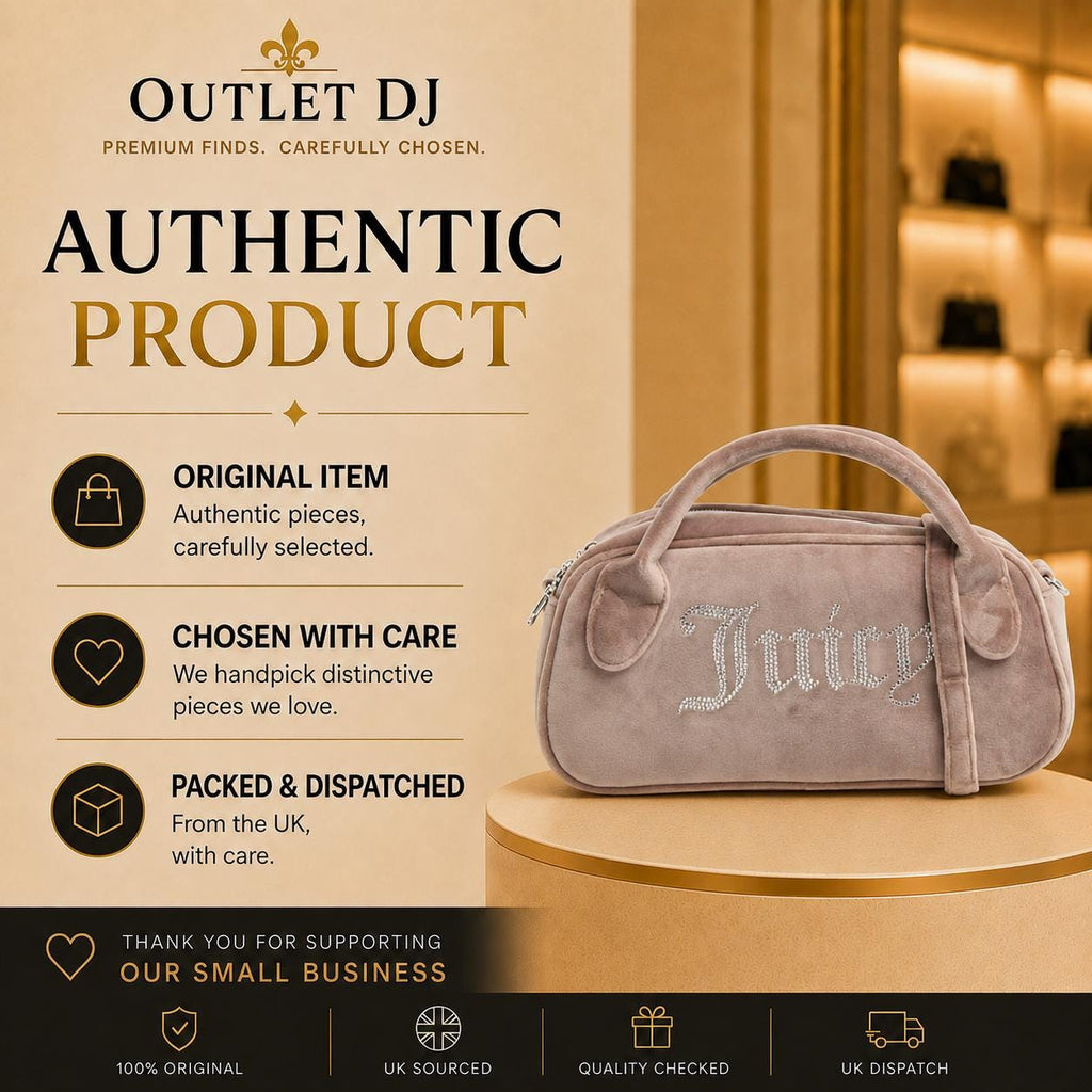 Juicy Couture Taupe Velour Bowling Handbag, Rhinestone Logo Purse, Matching Wallet, Shoulder Bag for Her