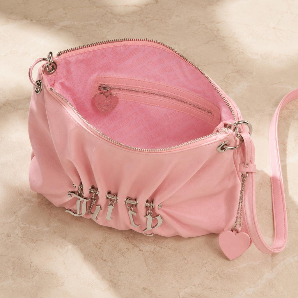 Juicy Couture Pink Shoulder Bag, Jade Small Hobo Bag, Silver Logo Charm Handbag, Pink Crossbody Bag, Gift for Her