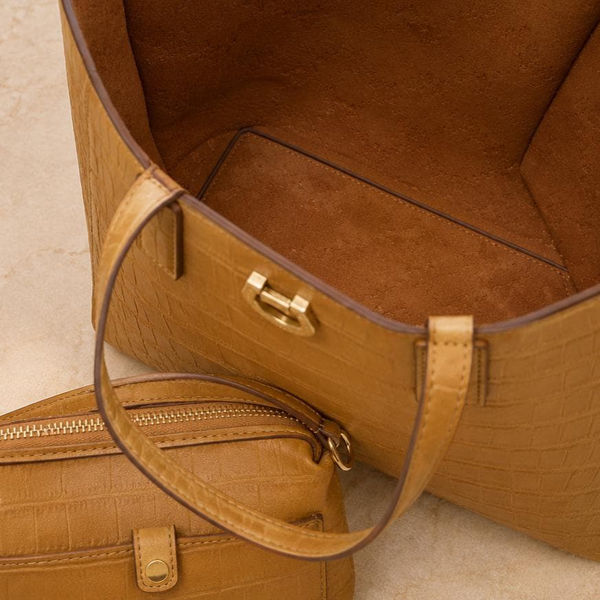 US Polo Assn Brown Reptile Effect Tote Bag, Middleton Womens Shoulder Handbag, Gold Hardware, Crossbody Bag, Gift for Her