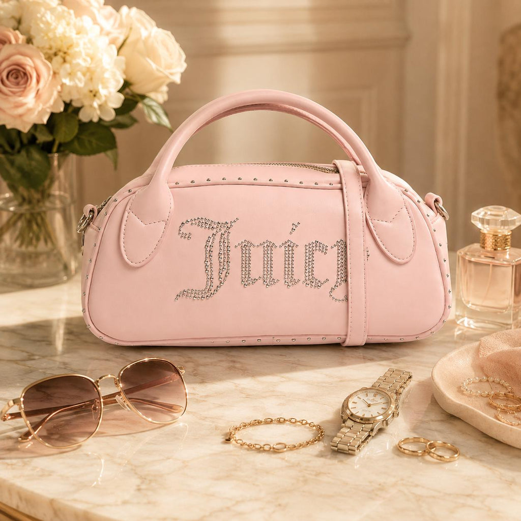 Juicy Couture Light Pink Shoulder Bag, Rhinestone Logo Handbag, Pink Crossbody Bag, Kimberly Top Handle Purse, Gift for Her
