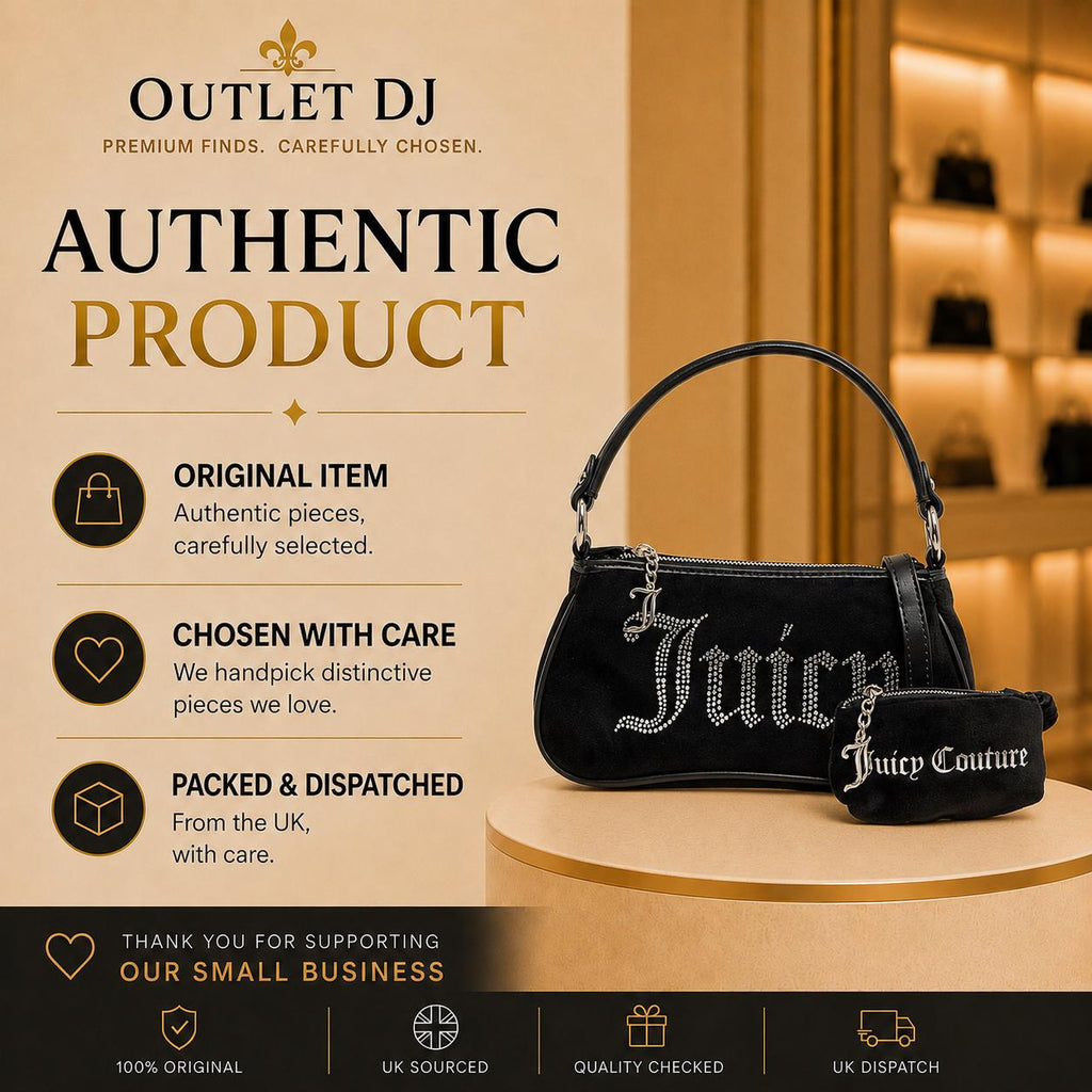 Juicy Couture Black Velvet Shoulder Bag, Rhinestone Handbag, Matching Pouch, Silver Charm Purse, Gift for Her