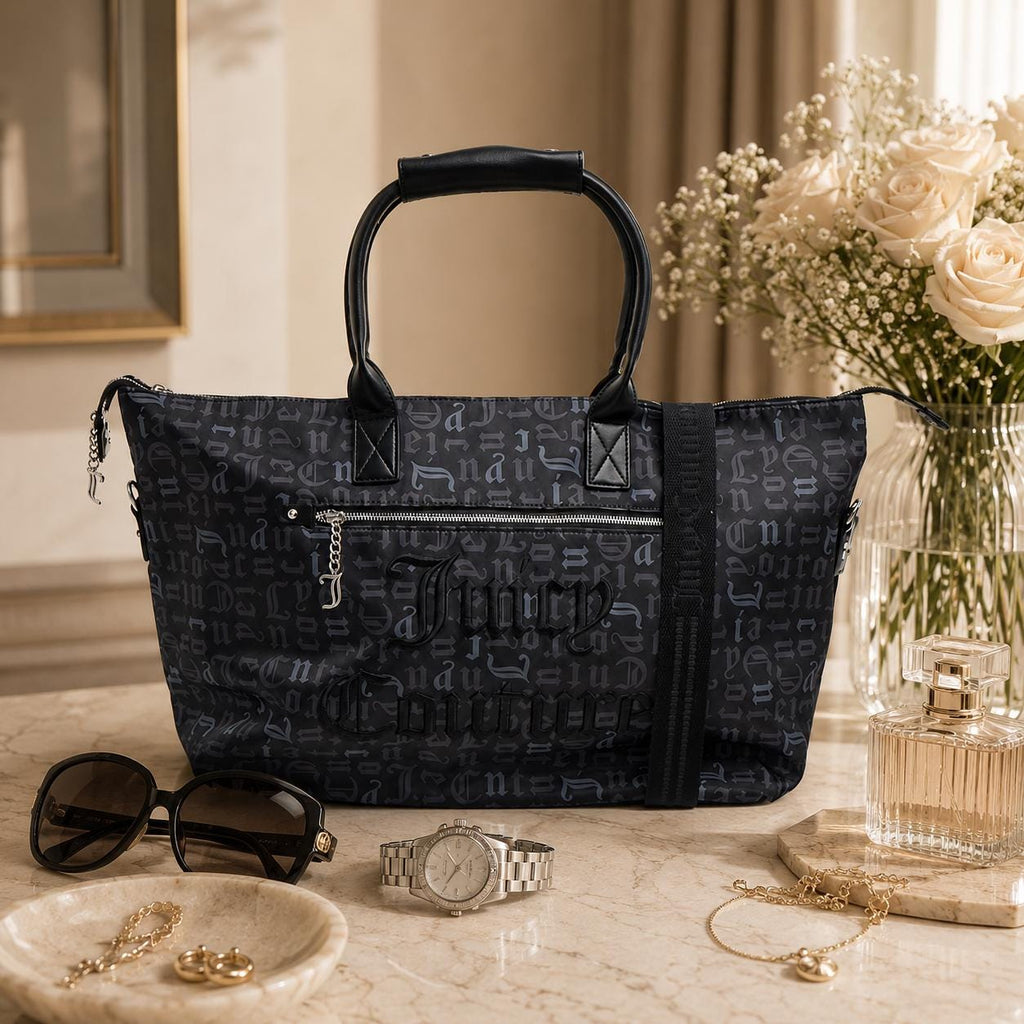 Juicy Couture Black Monogram Weekend Tote Bag – Spacious Travel Carryall
