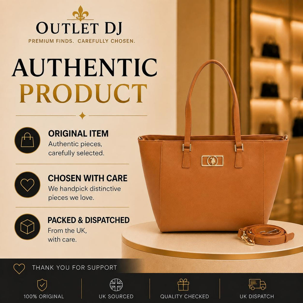 US Polo Assn Burnt Orange Shopper Bag, Large Tote Handbag, Crossbody Shoulder Bag, Detachable Strap, Gold Logo Bag