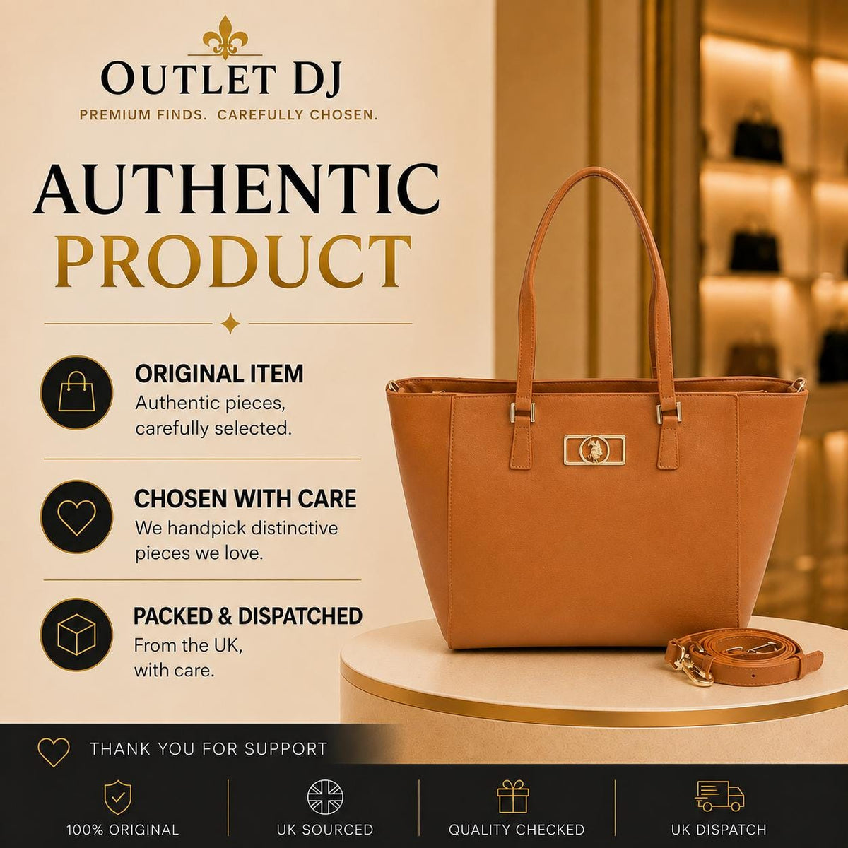 US Polo Assn Burnt Orange Shopper Bag, Large Tote Handbag, Crossbody Shoulder Bag, Detachable Strap, Gold Logo Bag