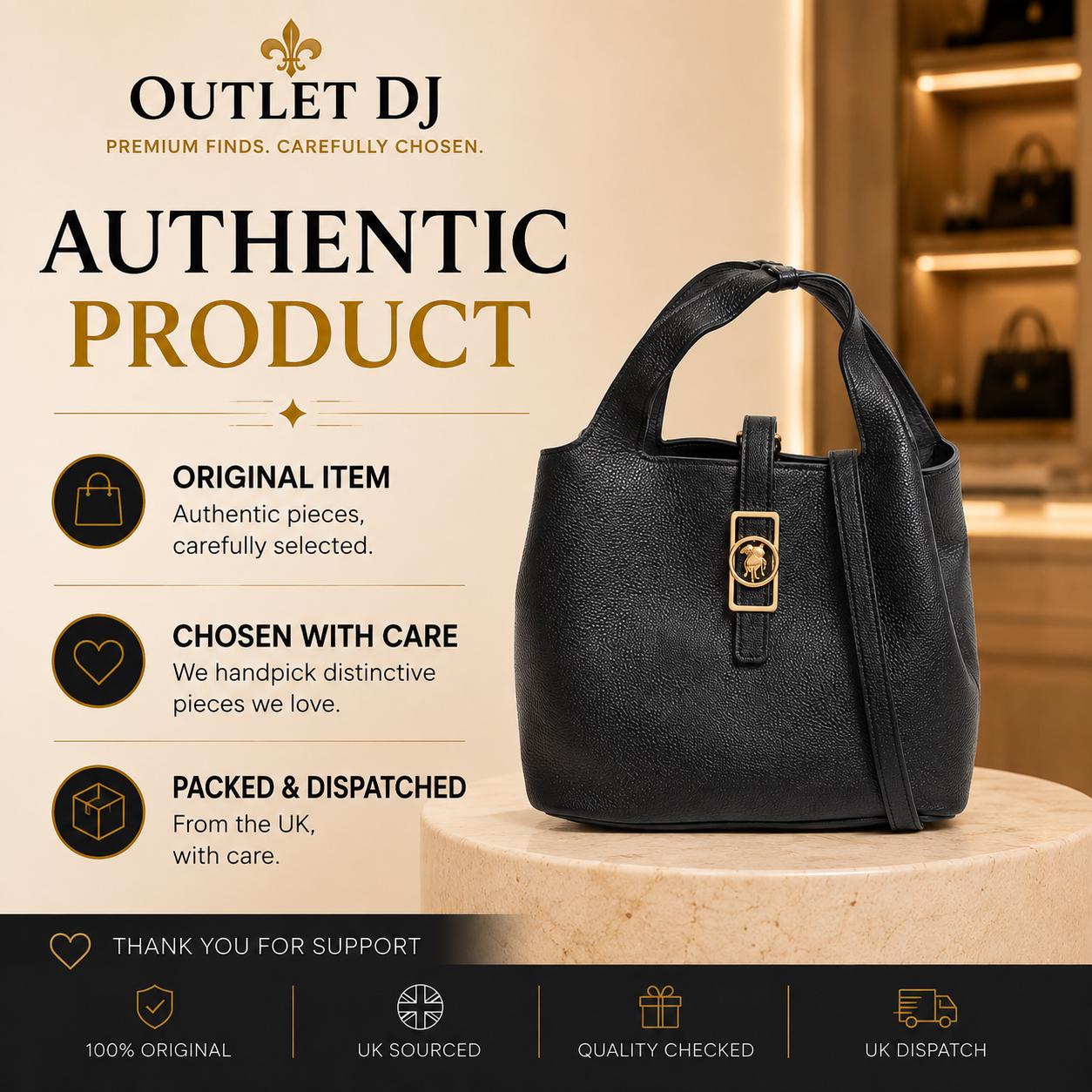 US Polo Assn Black Bucket Bag, Womens Pebbled Handbag, Shoulder Crossbody Bag, Gold Logo Tote, Everyday Designer Style Gift for Her
