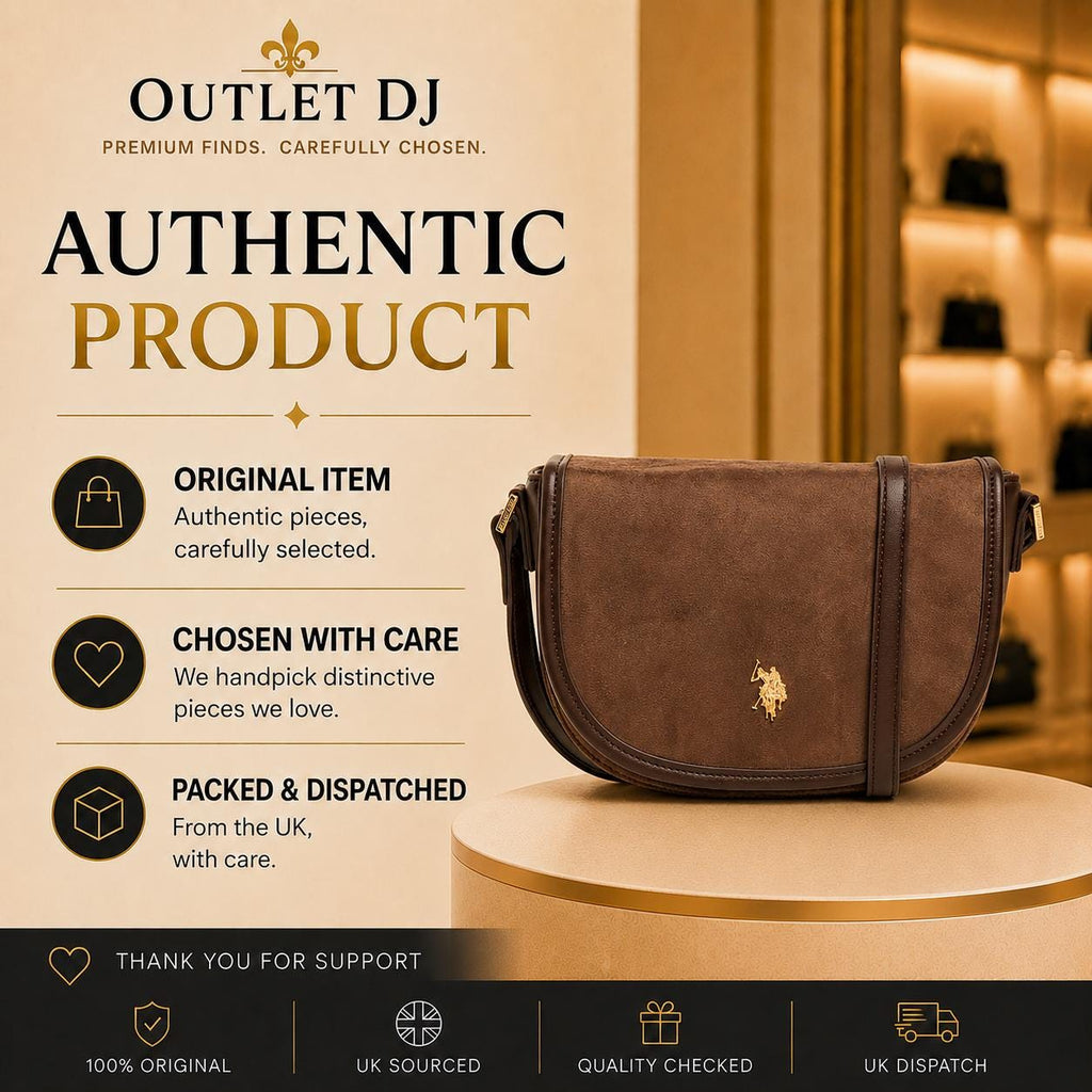 U.S. Polo Assn Dark Brown Crossbody Bag, Jones Flap Shoulder Bag, Adjustable Strap Handbag, Gold Logo Purse, Gift for Her