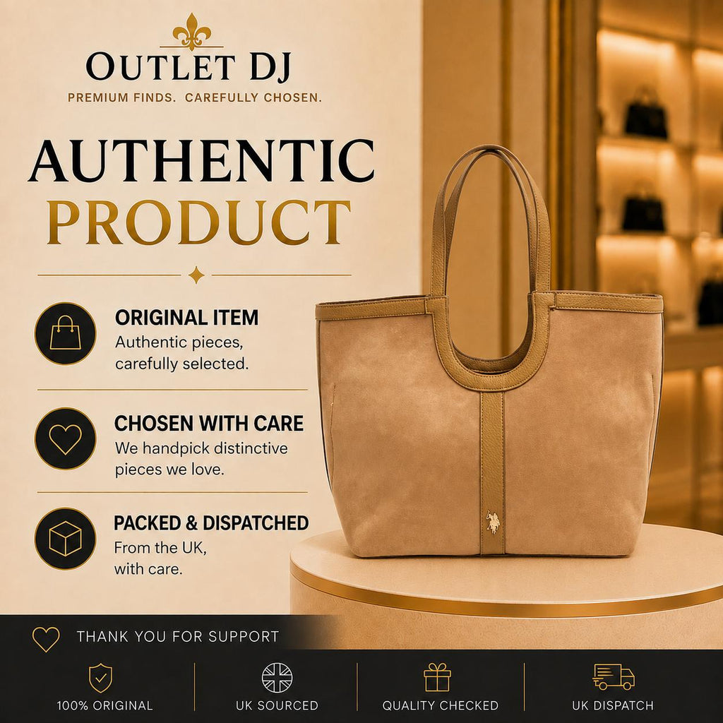 U.S. Polo Assn. Tan Tote Bag, Large Shoulder Bag, Suede Look Handbag, Womens Work Shopper, Everyday Bag, Gift for Her