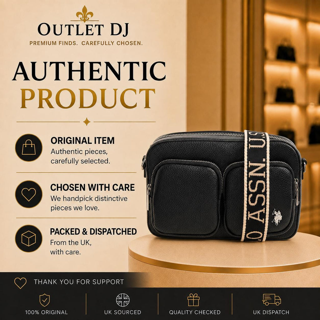 U.S. Polo Assn Black Crossbody Bag, Womens Camera Bag, Multi Pocket Shoulder Bag, Adjustable Logo Strap, Everyday Travel Purse