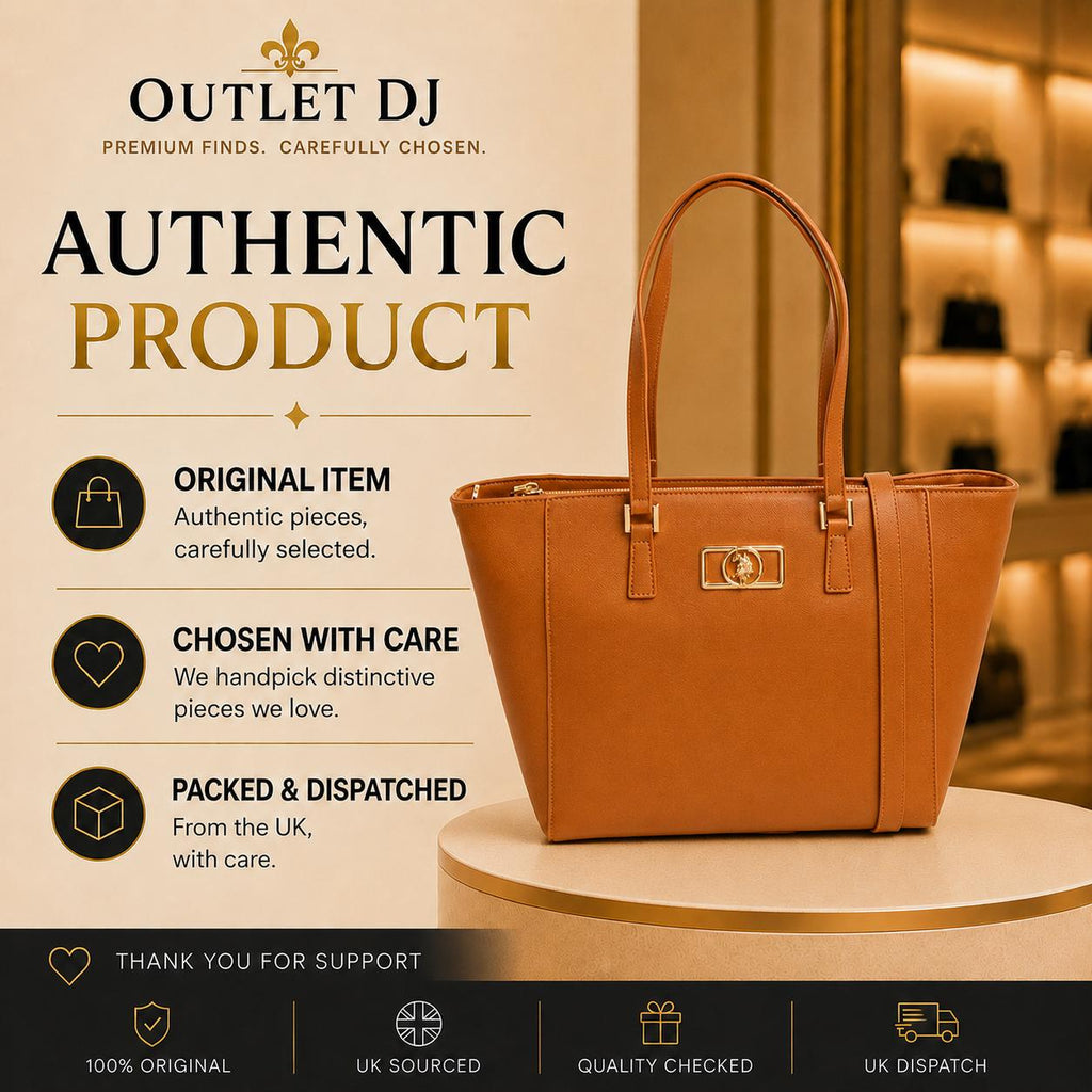 U.S. Polo Assn Tan Tote Bag, Large Shoulder Handbag, Brown Everyday Bag, Gold Logo Work Tote, Womens Shopper Bag, Gift for Her