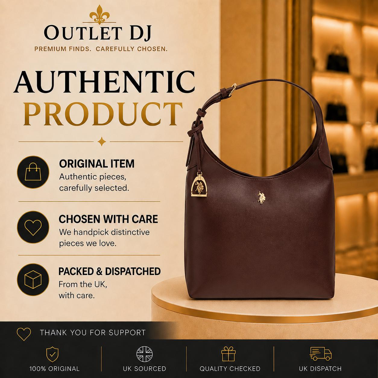 U.S. Polo Assn Chocolate Brown Hobo Bag, Jones Shoulder Tote Bag, Women’s Large Everyday Handbag, Brown Gift for Her