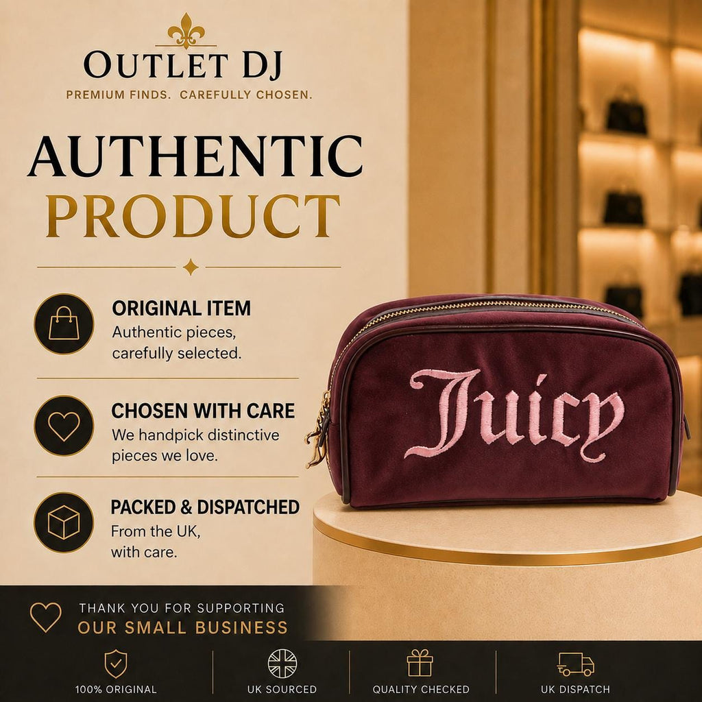 Juicy Couture Burgundy Velour Cosmetic Bag, Pink Embroidered Makeup Bag, Gold Zip Beauty Case, Makeup Storage Bag, Gift for Her
