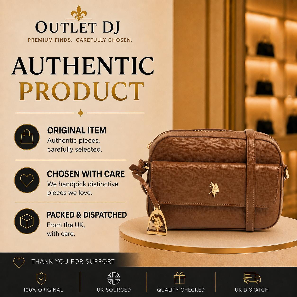 US Polo Assn Brown Crossbody Bag, Jones Pocket Shoulder Bag, Women’s Adjustable Strap Handbag, Brown Everyday Bag