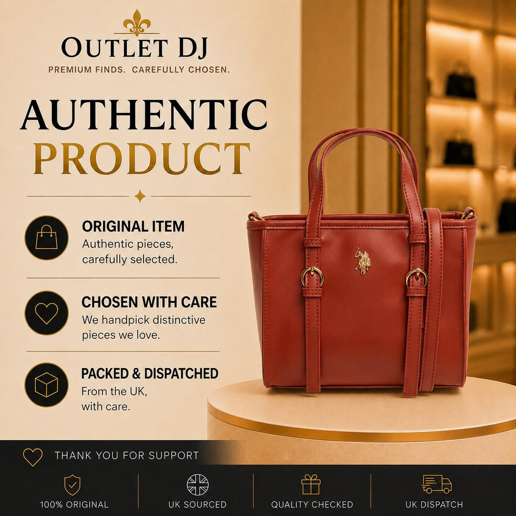 U.S. Polo Assn. Cognac Mini Tote Bag, Brown Crossbody Handbag, Detachable Strap Shoulder Bag, Gold Logo Purse, Gift for Her