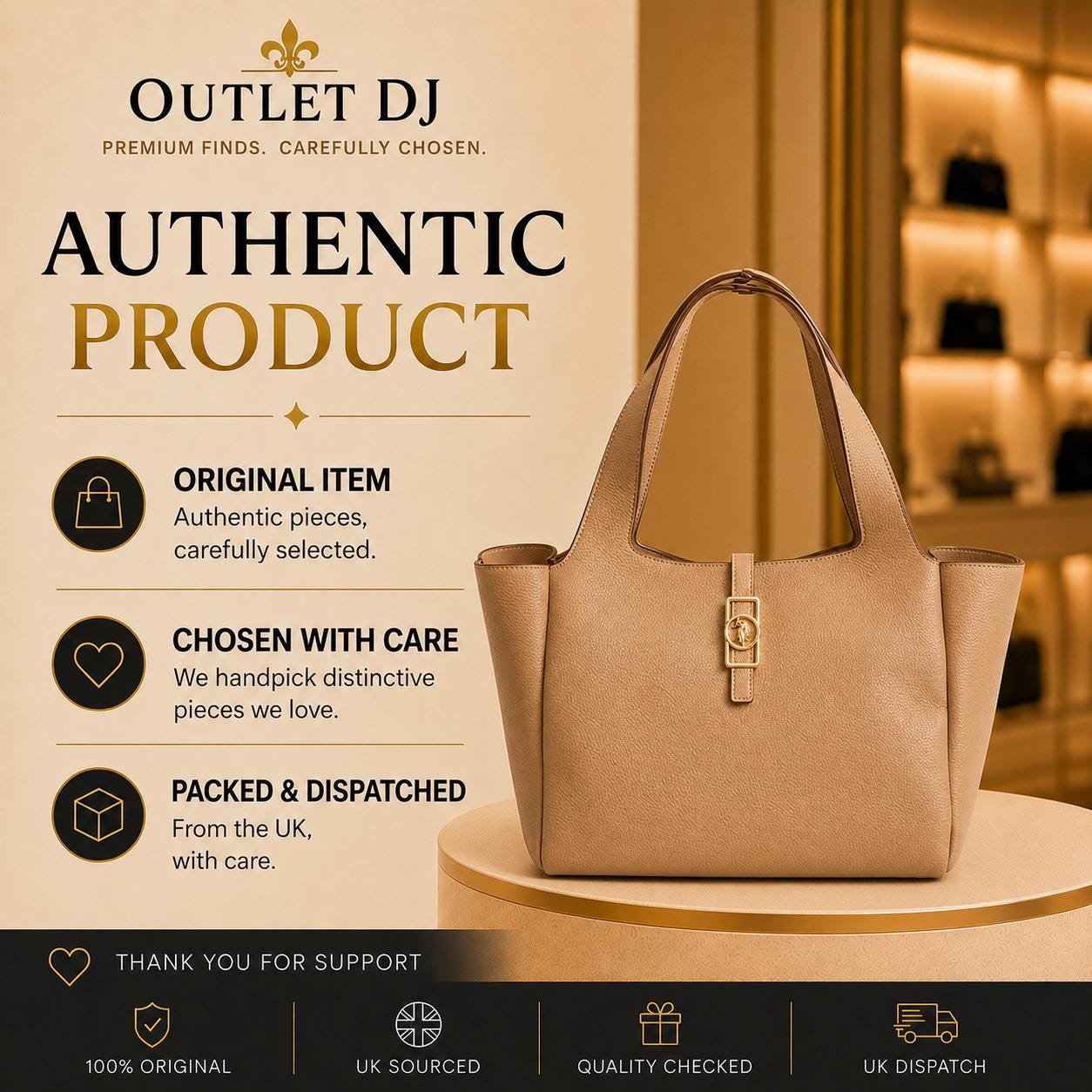 U.S. Polo Assn Taupe Tote Bag, Large Stone Shopping Bag, Structured Shoulder Handbag, Gold Hardware, Everyday Bag for Women