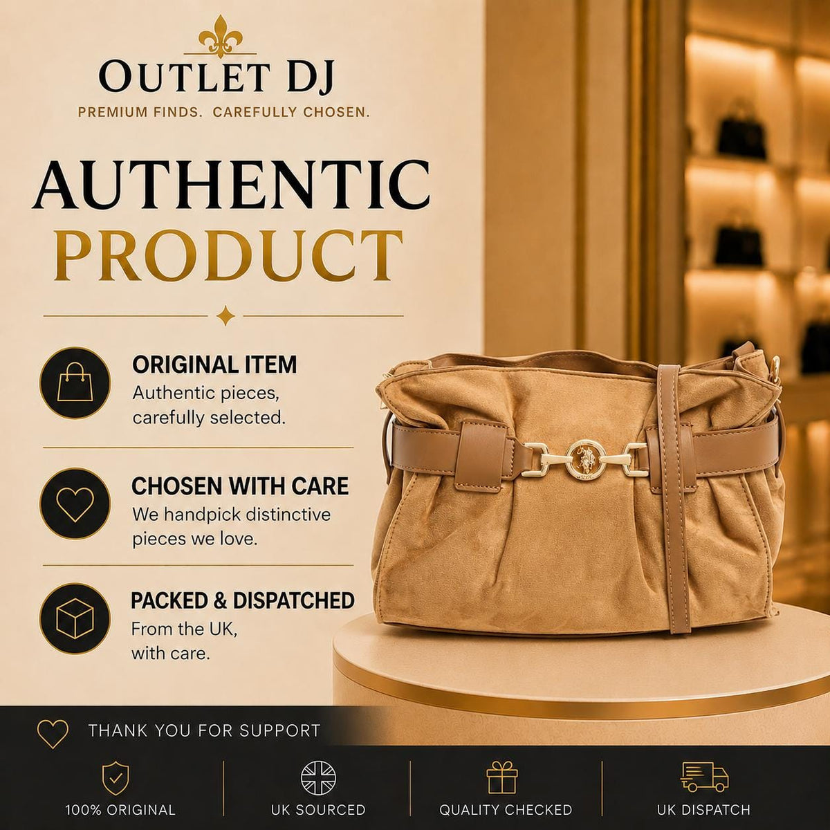 US Polo Assn Light Brown Crossbody Bag, Jane Shoulder Handbag, Gold Horsebit Purse, Adjustable Strap Bag, Everyday Bag, Gift for Her
