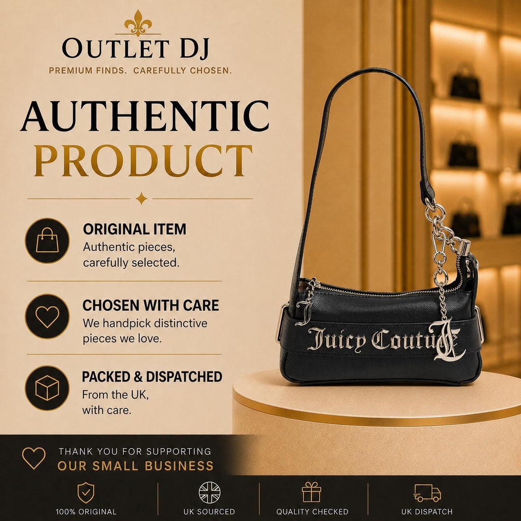 Juicy Couture Black Jasmine Shoulder Bag, Silver Chain Logo Handbag, Black Designer Purse, Women’s Shoulder Bag, Gift for Her