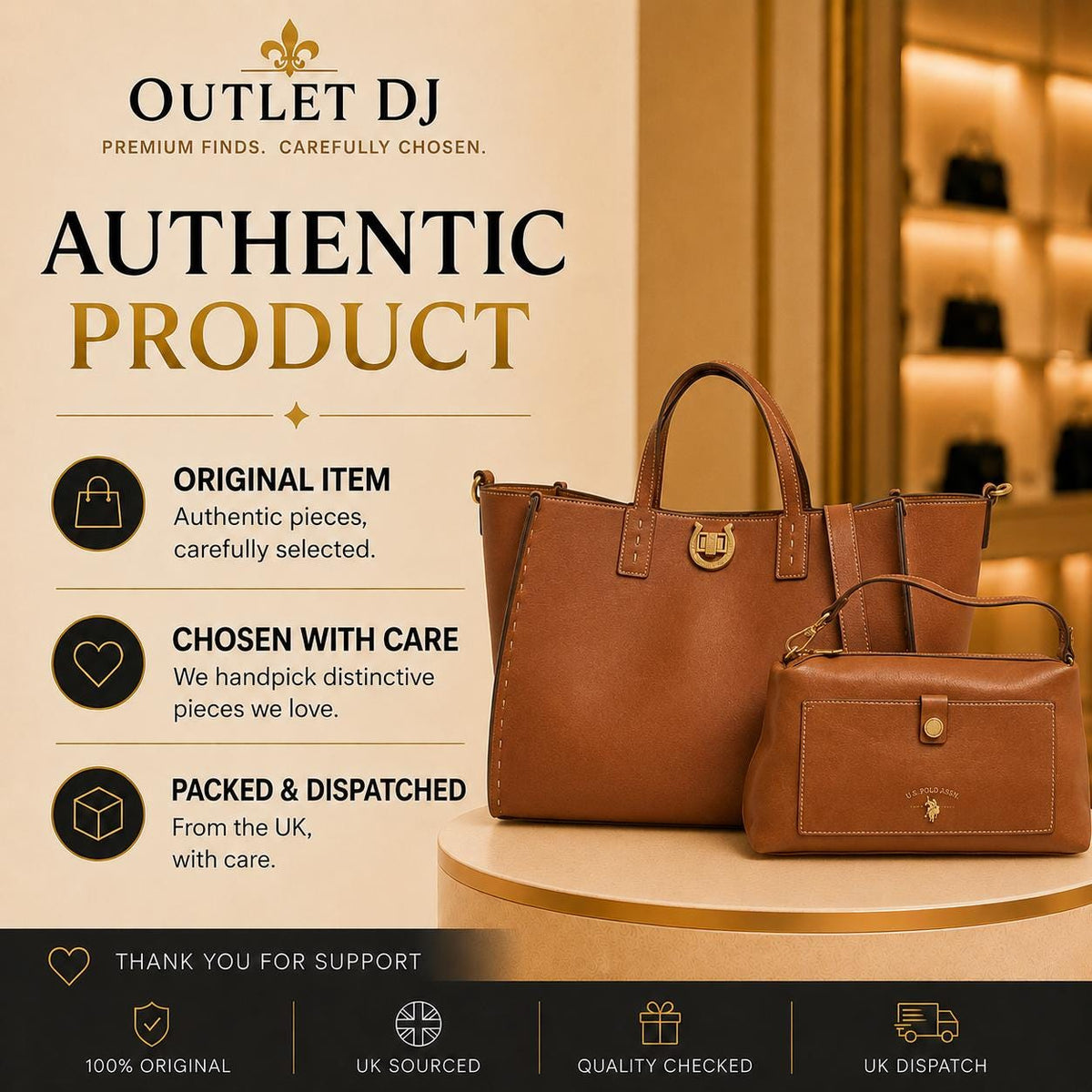 U.S. Polo Assn Brown Tote Bag Set, Womens Shoulder Bag & Crossbody, 2 Piece Handbag Set, Faux Leather Everyday Bag, Gift for Her