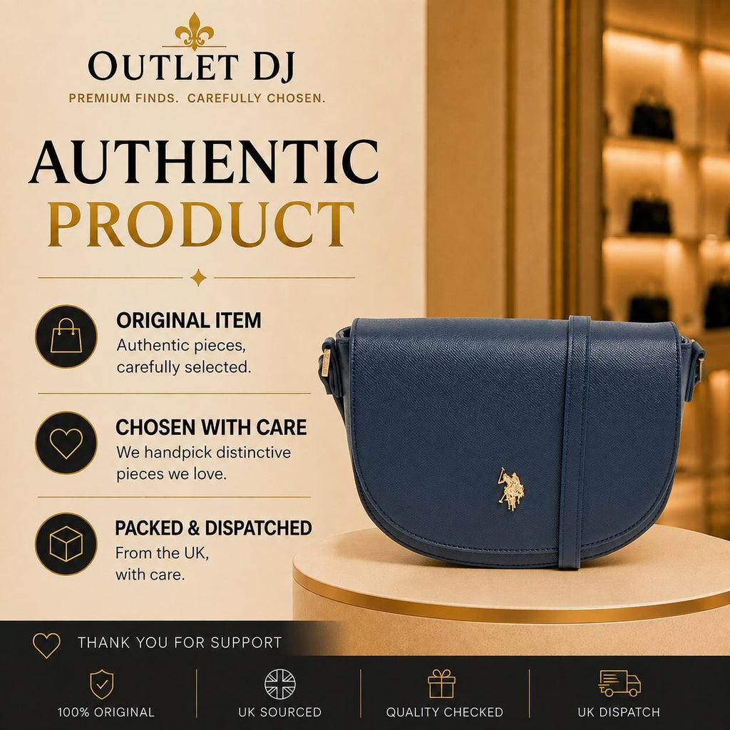 US Polo Assn Navy Crossbody Bag, Jones Shoulder Handbag, Adjustable Strap Purse, Gold Logo Saddle Bag, Gift for Her