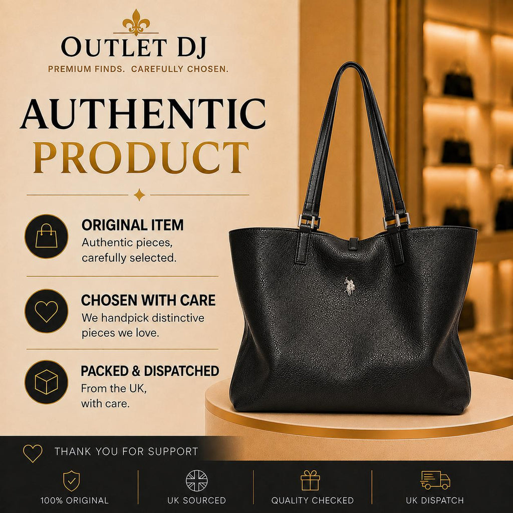 US Polo Assn Black Malibu Tote Bag, Large Womens Shoulder Handbag, Pebbled Everyday Shopper, Silver Logo Work Bag, Gift for Her