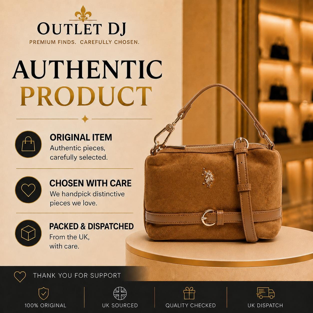 U.S. Polo Assn Brown Mini Hobo Bag, Warwickshire Suede Look Shoulder Bag, Women’s Crossbody Handbag, Gift for Her