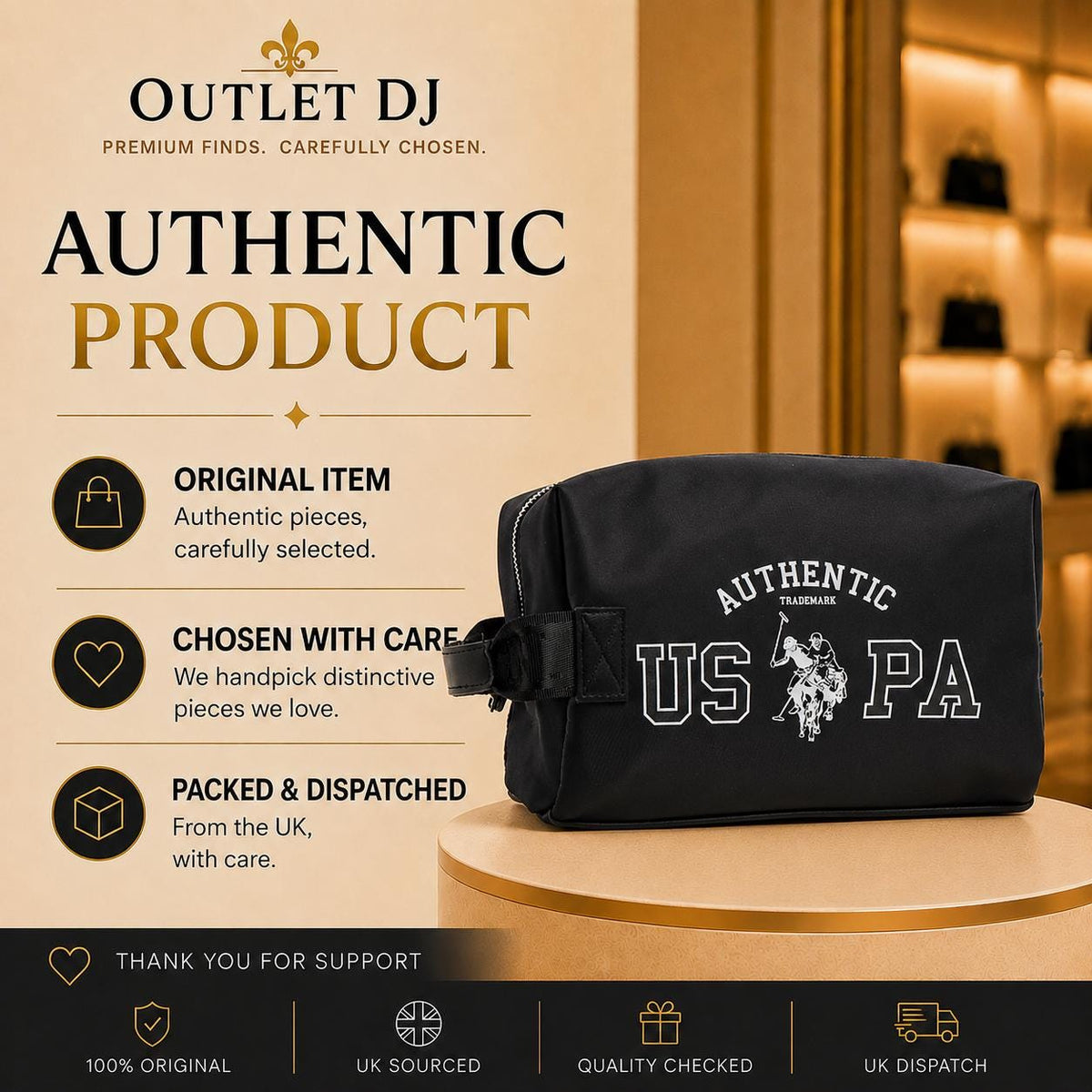 U.S. Polo Assn. Black Cosmetic Bag, Makeup Toiletry Bag, Travel Beauty Organiser, Zip Wash Bag, Makeup Storage, Gift for Her