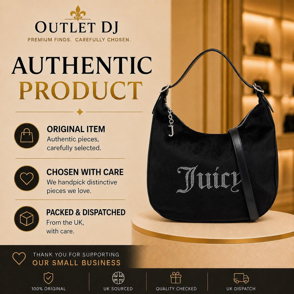 Juicy Couture Black Velour Shoulder Bag, Rhinestone Logo Hobo Bag, Detachable Pouch Handbag, Black Designer Purse, Gift for Her