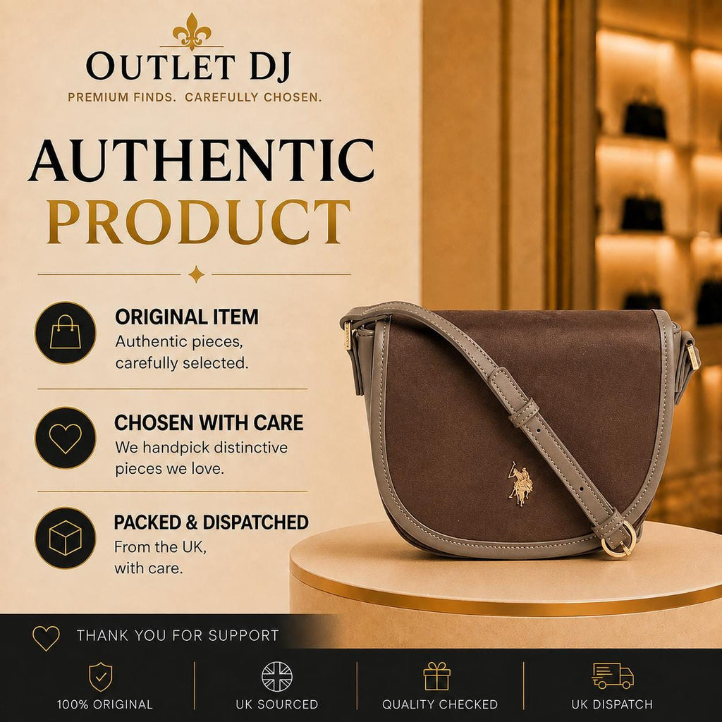 U.S. Polo Assn. Taupe Crossbody Bag, Jones Saddle Shoulder Bag, Adjustable Strap Handbag, Gold Logo Purse, Gift for Her