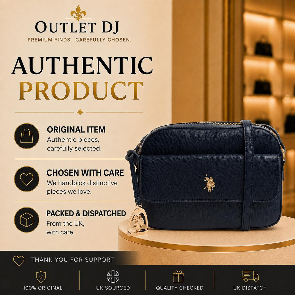 U.S. Polo Assn Navy Crossbody Bag, Blue Shoulder Handbag, Gold Logo Purse, Adjustable Strap Camera Bag, Gift for Her