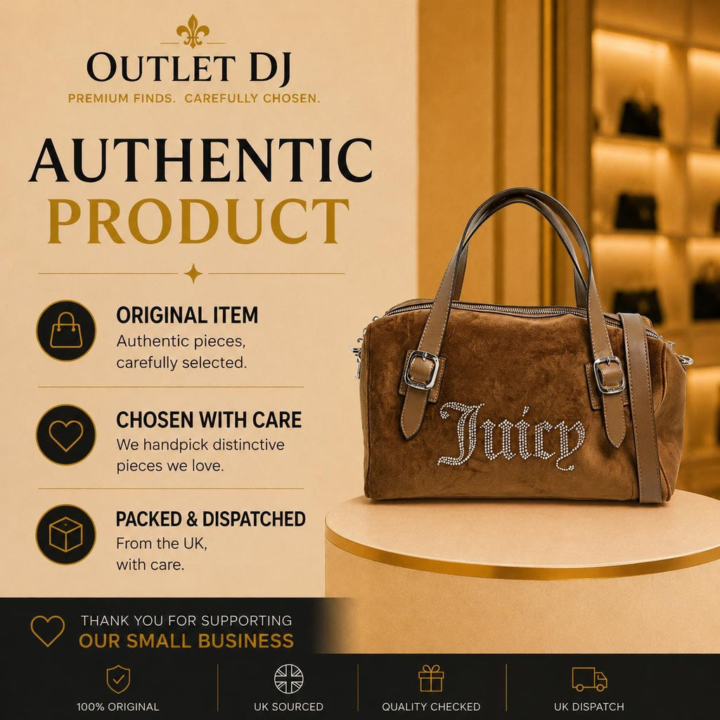 Juicy Couture Brown Velour Handbag, Rhinestone Shoulder Bag, Embellished Grab Bag, Adjustable Strap Purse, Gift for Her