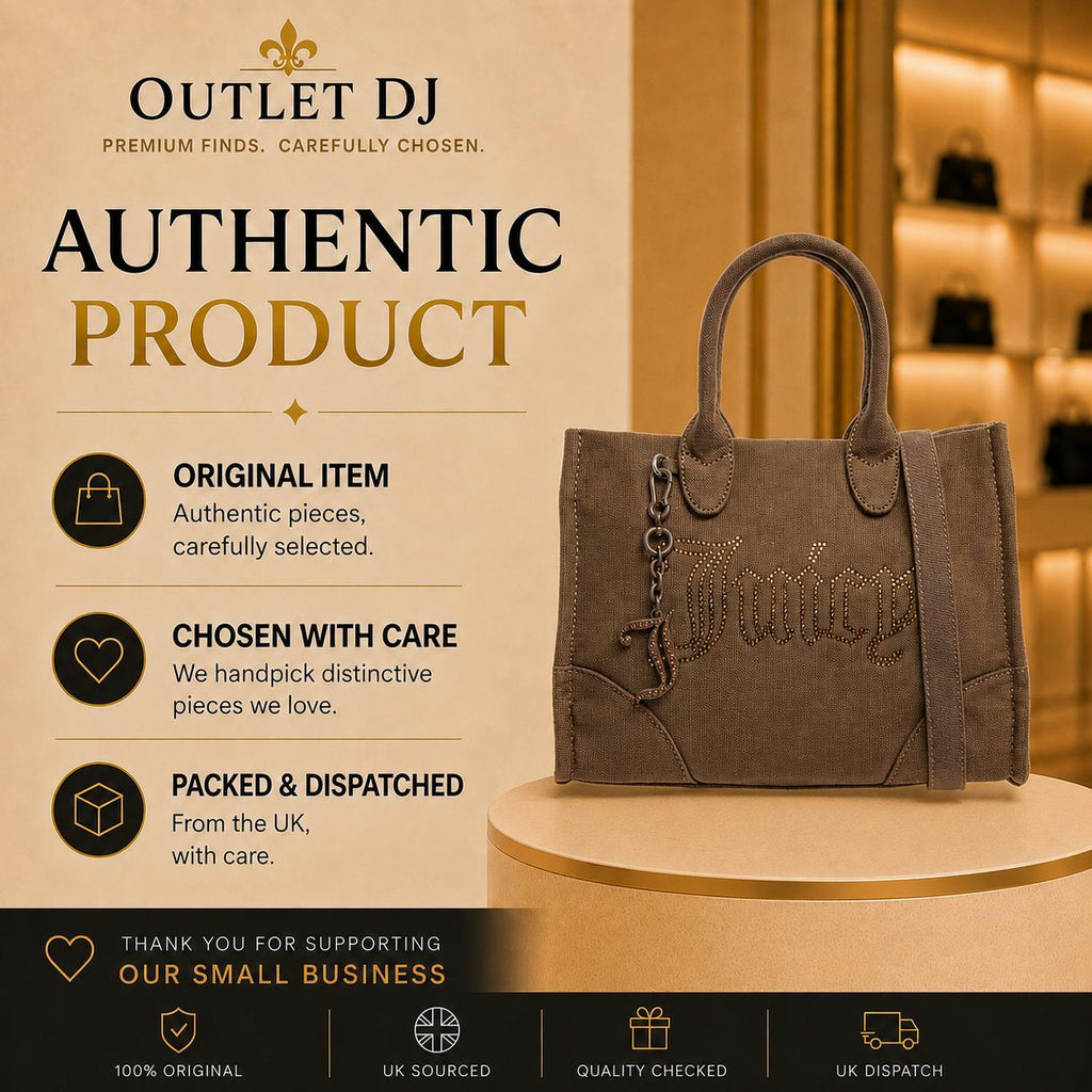 Juicy Couture Brown Tote Bag, Large Canvas Shoulder Bag, Embellished Logo Handbag, Detachable Strap, Womens Everyday Bag