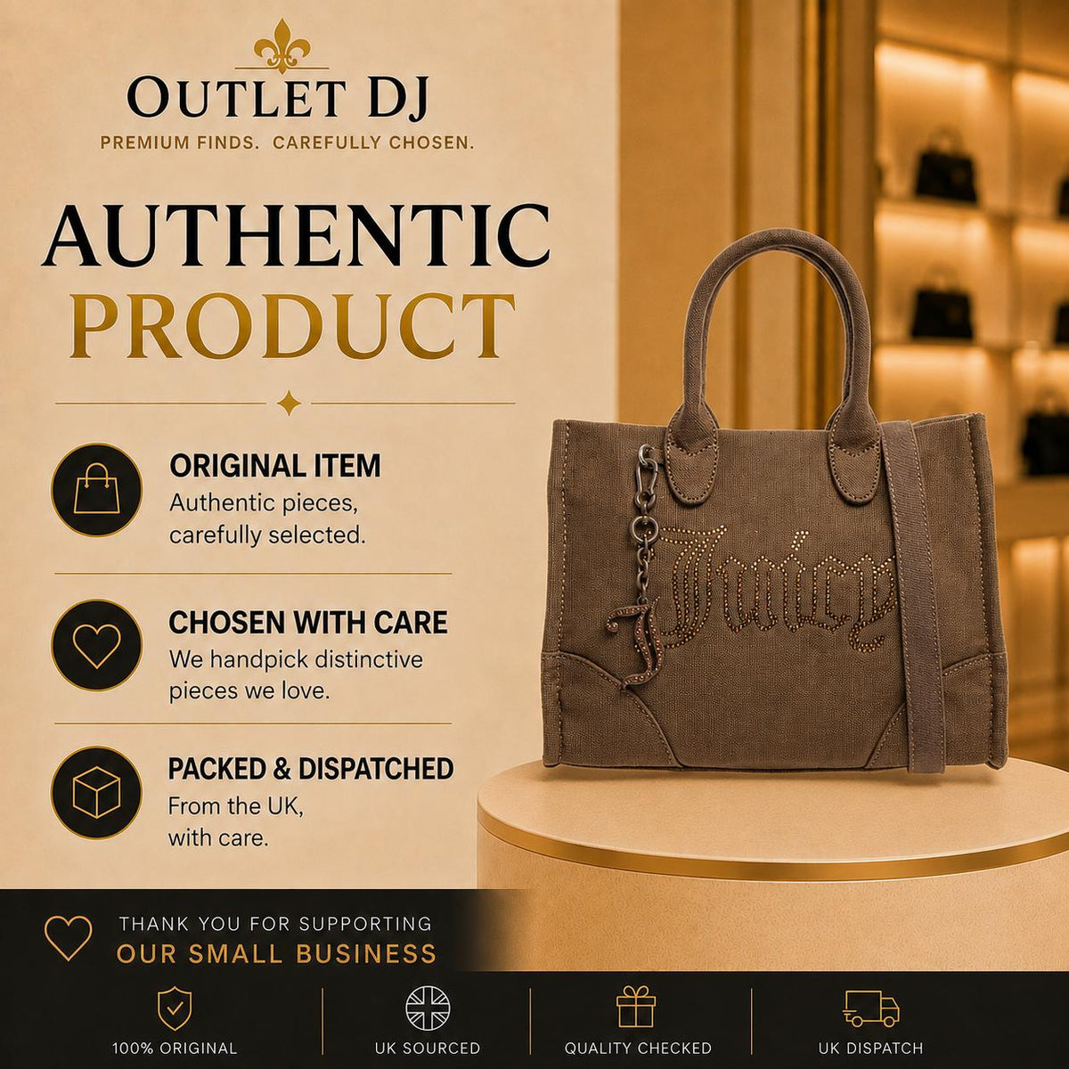 Juicy Couture Brown Tote Bag, Large Canvas Shoulder Bag, Embellished Logo Handbag, Detachable Strap, Womens Everyday Bag