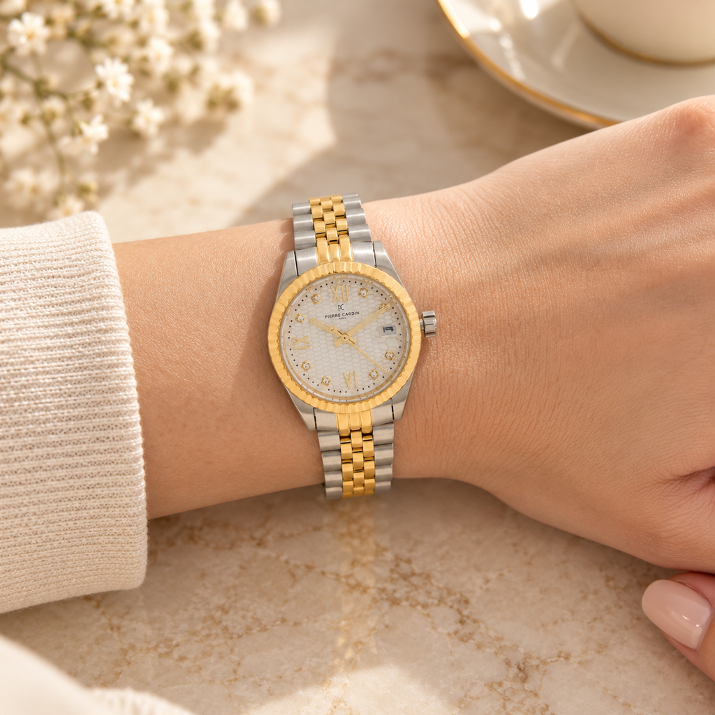 Pierre Cardin Two Tone Stainless Steel Watch, Crystal Markers