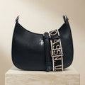 US Polo Assn Black Hobo Bag, Pebbled Crossbody, Adjustable Strap