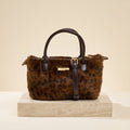 Bessie London Brown Dalmatian Faux Fur Grab Bag, Fluffy Animal Print Handbag