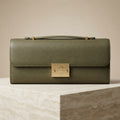 Moncrief Green Daisy Clutch Bag, Leather Top Handle Evening Purse, Gift for Her