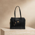 Luella Grey Black Tote Bag, Pebbled Grain, Gold Hardware