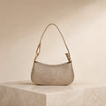 Dune London Beige Glitter Shoulder Bag, Metallic Crescent Hobo, Party Evening Bag