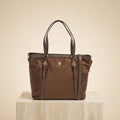 US Polo Assn Brown Tote Bag, Houston Shopping Handbag, Gold Hardware