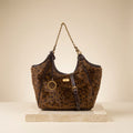 Bessie London Brown Leopard Hobo Bag, Faux Fur Tote, Gold Chain, Everyday Purse