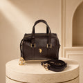 US Polo Assn Brown Jones Bowling Bag, Dark Equestrian Handbag, Gold Hardware