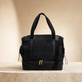 French Connection Black Weekender Bag, Quilted Padded Tote, Gym Travel Luggage