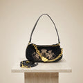 Juicy Couture Black Hobo Bag, Velvet Crossbody, Gold Heart Charm, Aesthetic