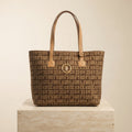 US Polo Assn Brown Jacquard Shopping Bag, Geometric Monogram Tote