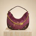 Juicy Couture Burgundy Hobo Bag, Velour Shoulder Bag, Gold Chain