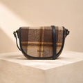 Replay Brown Plaid Crossbody Bag, Checked Saddle Bag, Fall Aesthetic