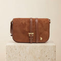 US Polo Assn Tan Suede Crossbody Bag, Nantucket Flap, Equestrian Chic