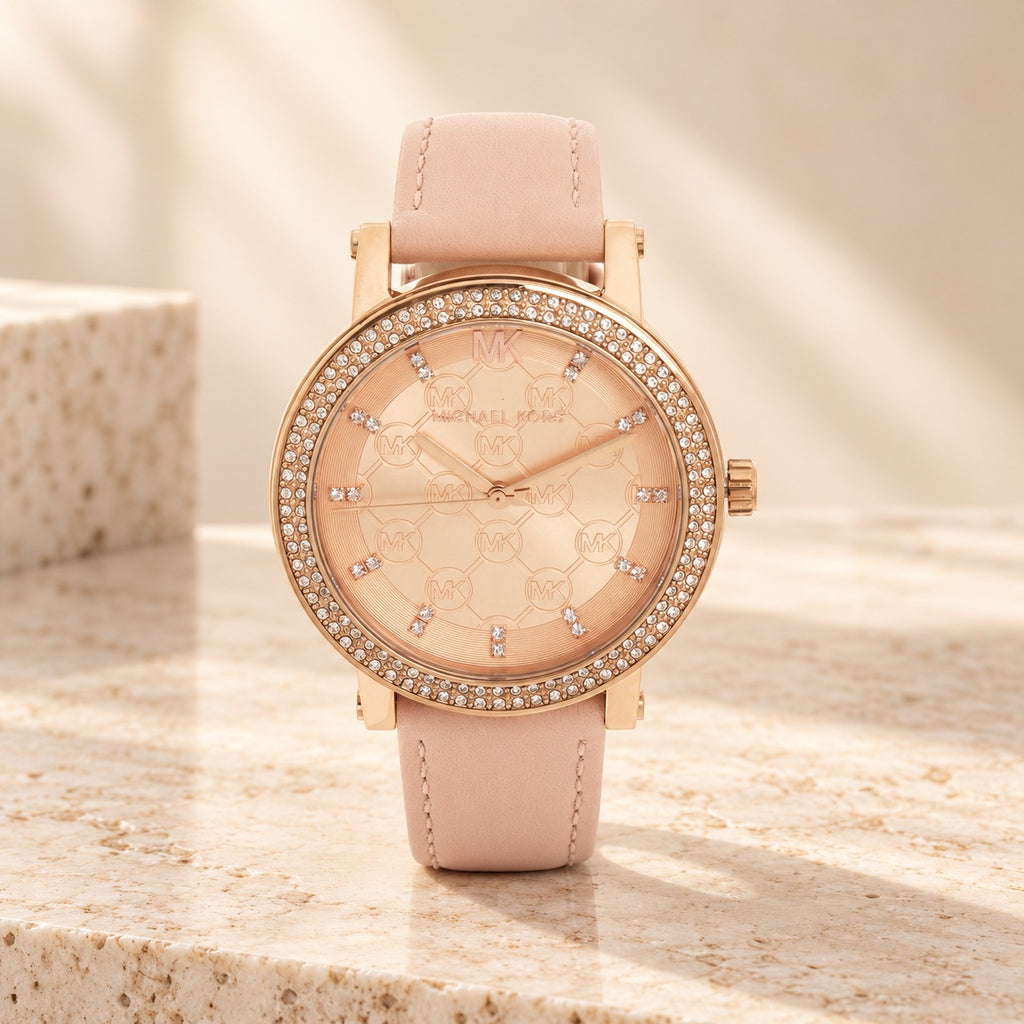 Michael Kors Rose Gold Crystal Watch, Blush Leather Strap