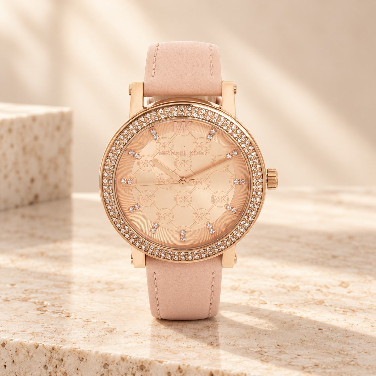Michael Kors Rose Gold Crystal Watch, Blush Leather Strap